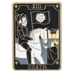 Death Tarot Card Gold Tone Black Yellow Gray Enamel Pin